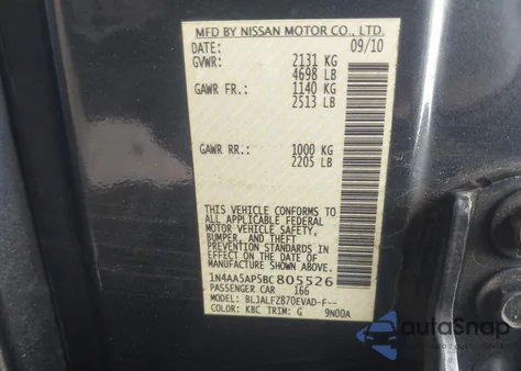 2011 Nissan Maxima 3.5 Sv z USA, uszkodzony, nr VIN 1N4AA5AP5BC805526